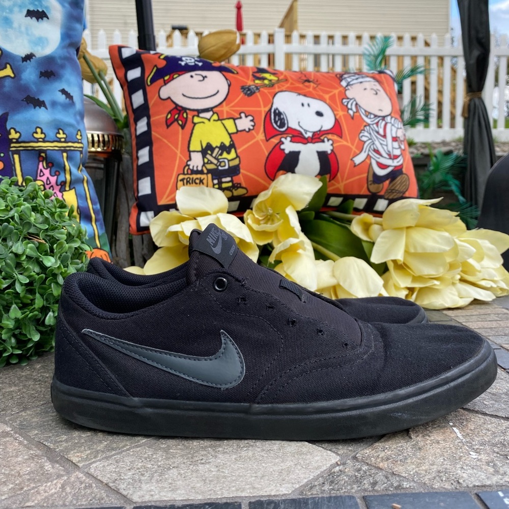 🛹🔥 Nike SB Check Canvas Shoes All Black 843896-002 Men's Super Clean SZ 9.5